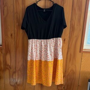 SHEIN Black and Floral Midi Dress